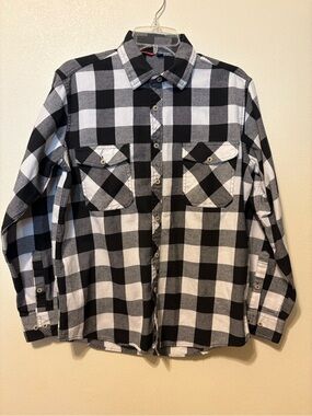Men's Black & White Buffalo Plaid Button-Down Shirt